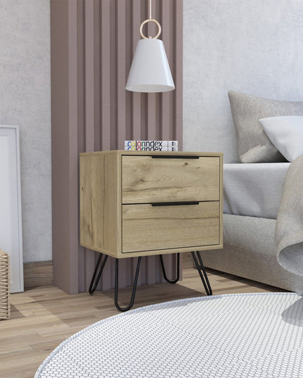 22" Oak Wood Two Drawer Nightstand