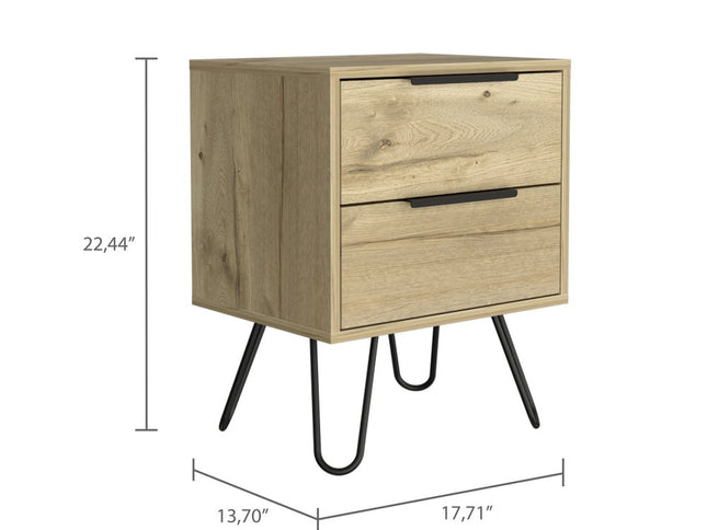 22" Oak Wood Two Drawer Nightstand
