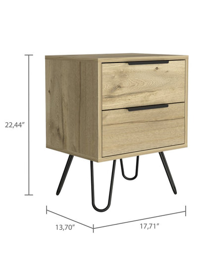 22" Oak Wood Two Drawer Nightstand