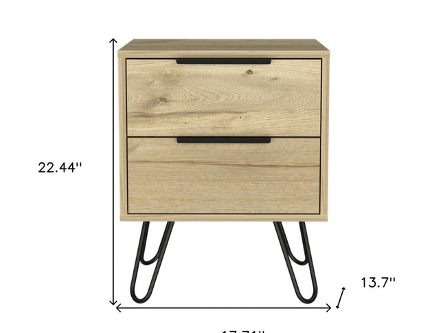22" Oak Wood Two Drawer Nightstand