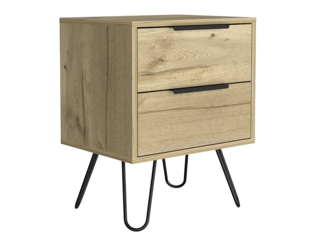 22" Oak Wood Two Drawer Nightstand