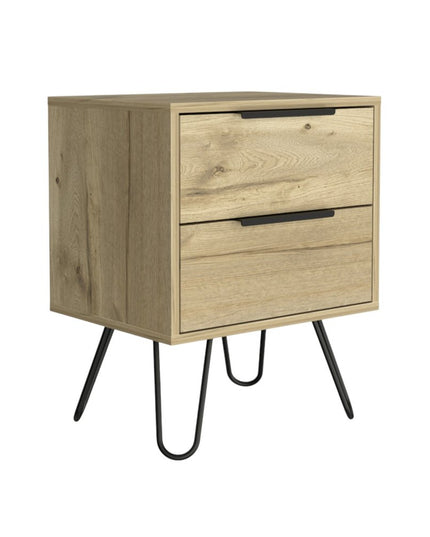 22" Oak Wood Two Drawer Nightstand