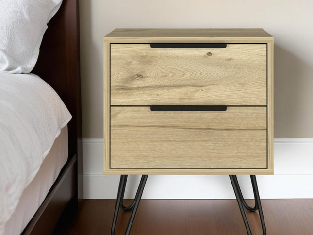 22" Oak Wood Two Drawer Nightstand