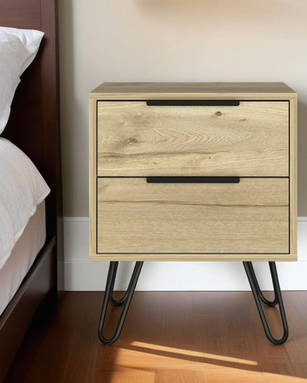 22" Oak Wood Two Drawer Nightstand
