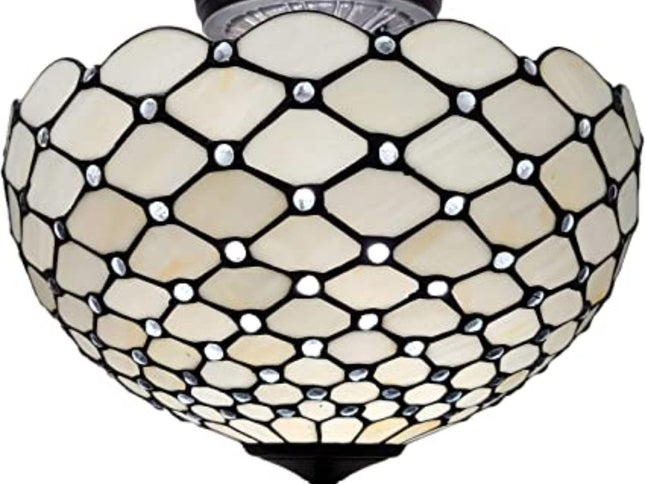 Black and White Tiffany Style Two Light Semi Flush Ceiling Lamp