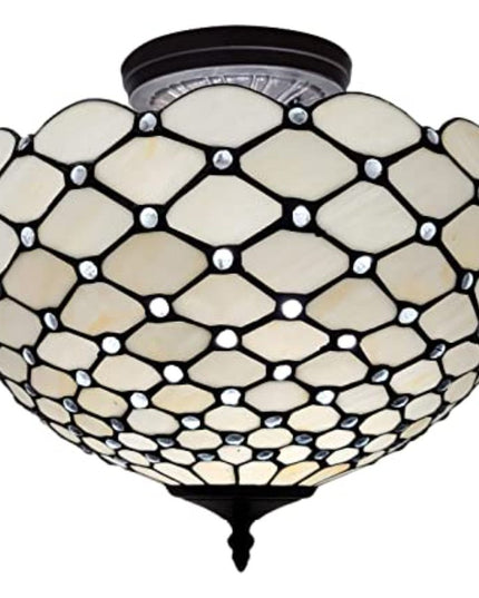 Black and White Tiffany Style Two Light Semi Flush Ceiling Lamp