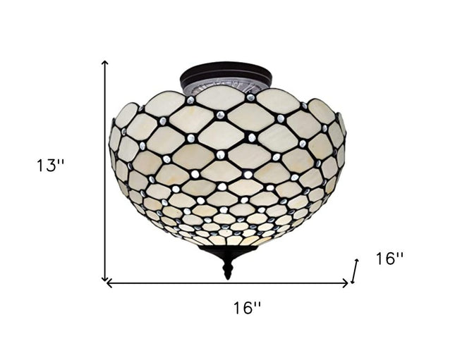 Black and White Tiffany Style Two Light Semi Flush Ceiling Lamp