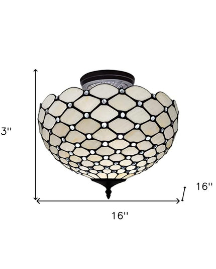Black and White Tiffany Style Two Light Semi Flush Ceiling Lamp