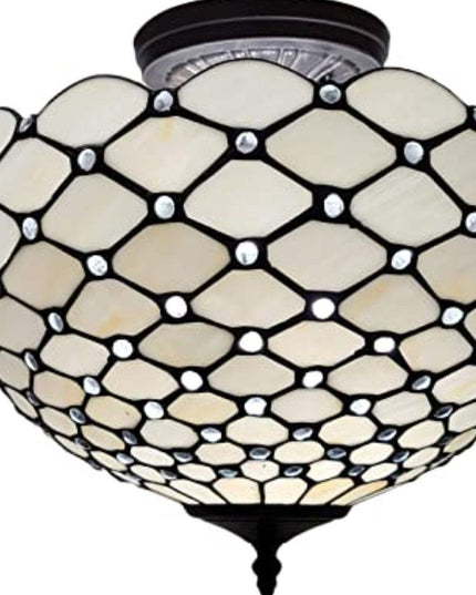 Black and White Tiffany Style Two Light Semi Flush Ceiling Lamp