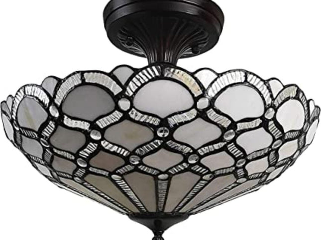 Black and Gray Two Light Tiffany Style Semi Flush Dimmable Ceiling LIght