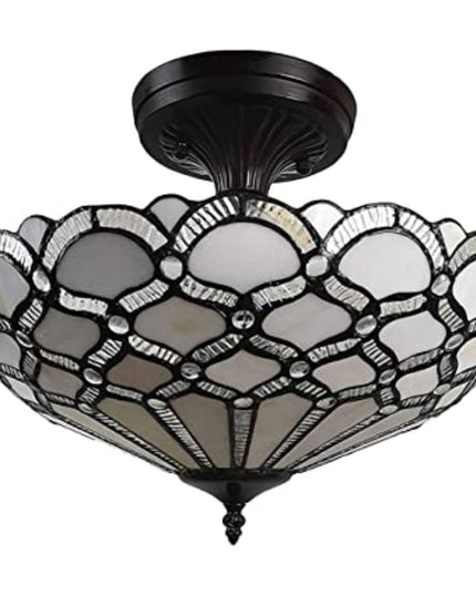Black and Gray Two Light Tiffany Style Semi Flush Dimmable Ceiling LIght