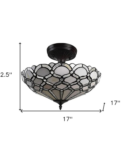 Black and Gray Two Light Tiffany Style Semi Flush Dimmable Ceiling LIght