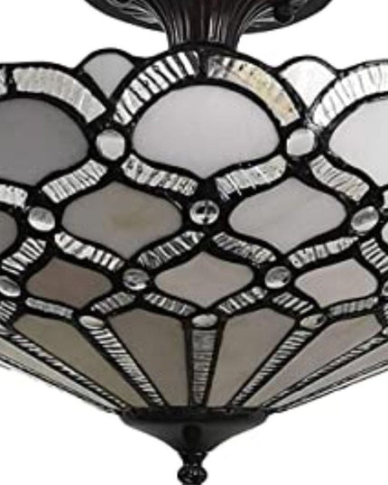 Black and Gray Two Light Tiffany Style Semi Flush Dimmable Ceiling LIght
