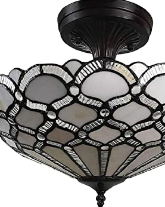 Black and Gray Two Light Tiffany Style Semi Flush Dimmable Ceiling LIght