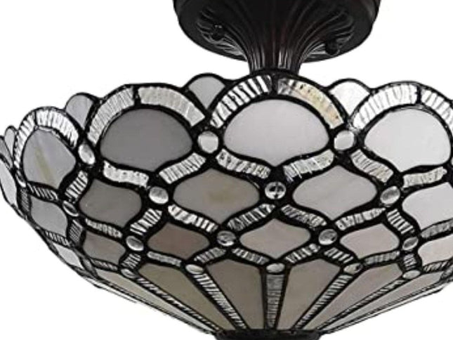 Black and Gray Two Light Tiffany Style Semi Flush Dimmable Ceiling LIght