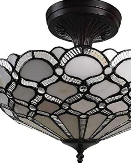 Black and Gray Two Light Tiffany Style Semi Flush Dimmable Ceiling LIght