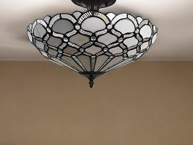 Black and Gray Two Light Tiffany Style Semi Flush Dimmable Ceiling LIght
