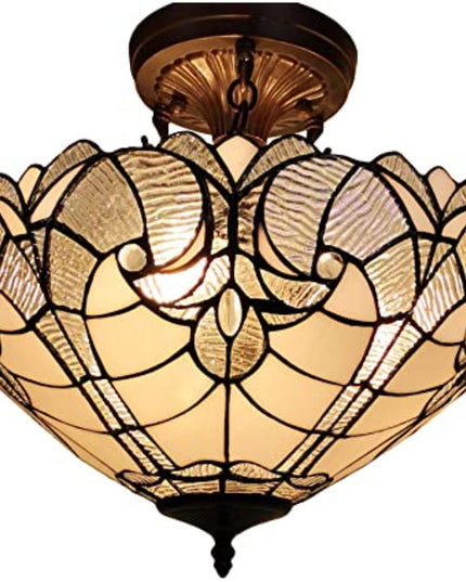 Yellow and Brown Two Light Tiffany Style Semi Flush Dimmable Ceiling Light