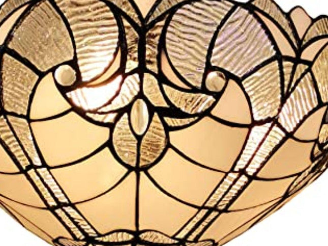 Yellow and Brown Two Light Tiffany Style Semi Flush Dimmable Ceiling Light