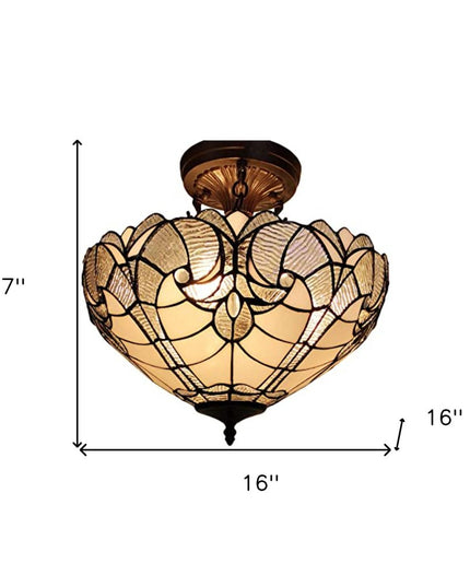 Yellow and Brown Two Light Tiffany Style Semi Flush Dimmable Ceiling Light