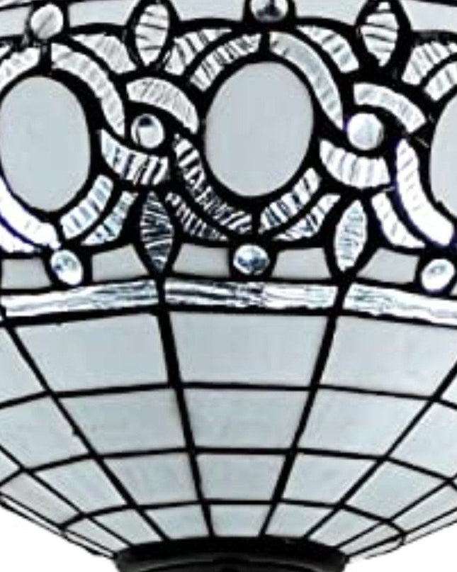 Blue and Black Tiffany Style Two Light Glass Dimmable Semi Flush Ceiling Light