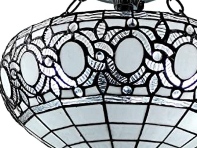 Blue and Black Tiffany Style Two Light Glass Dimmable Semi Flush Ceiling Light