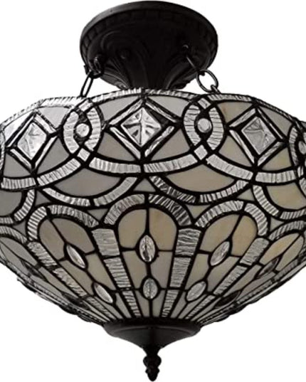 Black and Gray Tiffany Style Two Light Glass Dimmable Semi Flush Ceiling Light