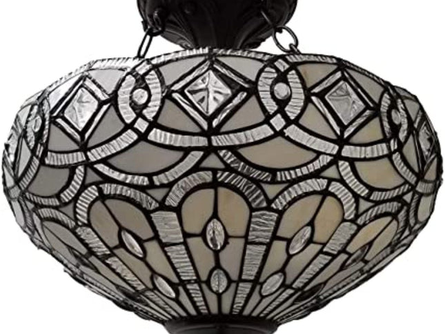 Black and Gray Tiffany Style Two Light Glass Dimmable Semi Flush Ceiling Light
