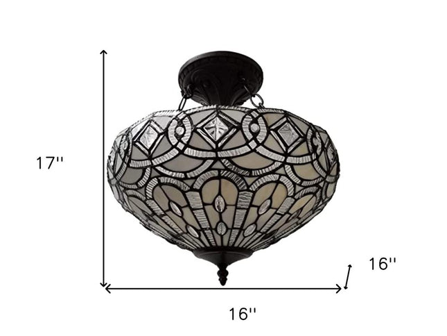 Black and Gray Tiffany Style Two Light Glass Dimmable Semi Flush Ceiling Light