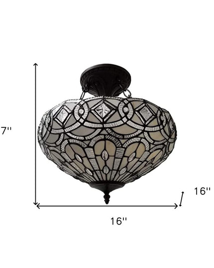 Black and Gray Tiffany Style Two Light Glass Dimmable Semi Flush Ceiling Light