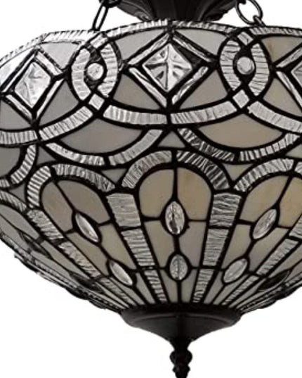 Black and Gray Tiffany Style Two Light Glass Dimmable Semi Flush Ceiling Light