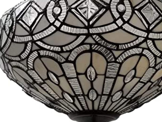 Black and Gray Tiffany Style Two Light Glass Dimmable Semi Flush Ceiling Light