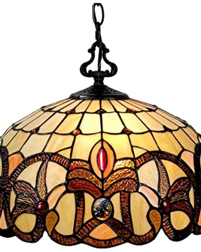 16" Tiffany Style Stained Glass Two Light Glass Dimmable Ceiling Light
