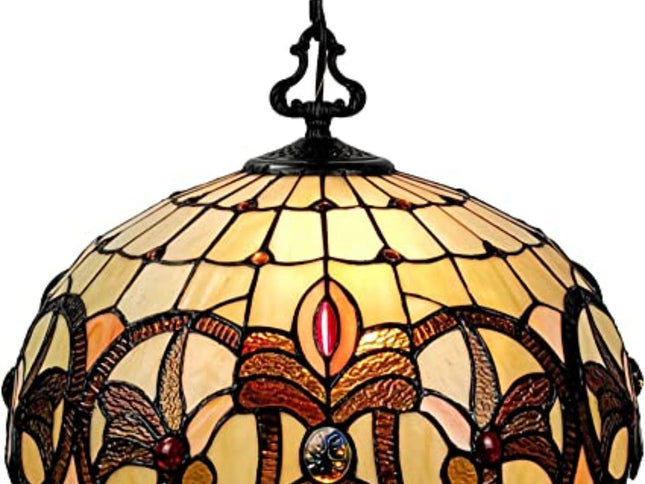 16" Tiffany Style Stained Glass Two Light Glass Dimmable Ceiling Light