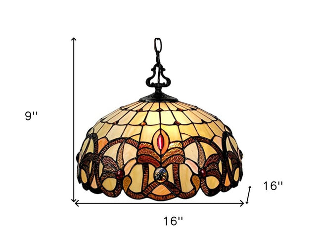 16" Tiffany Style Stained Glass Two Light Glass Dimmable Ceiling Light