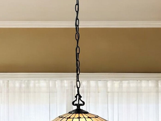 16" Tiffany Style Stained Glass Two Light Glass Dimmable Ceiling Light