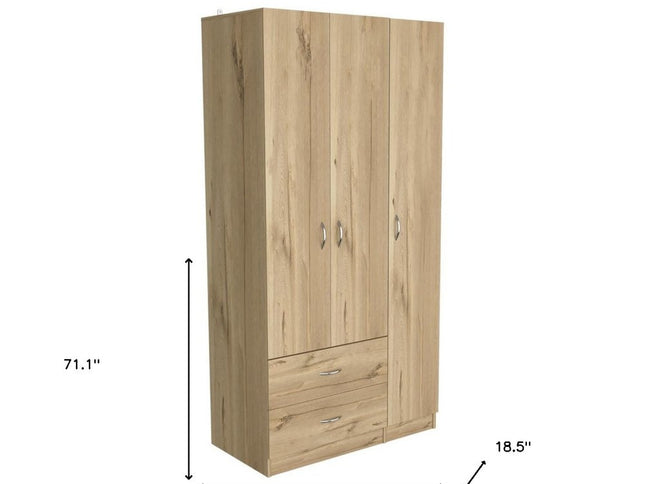 71" Light Oak Manufactured Wood Two Drawer Combo Dresser