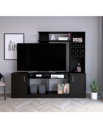 78" Black Wood Open shelving Entertainment Center