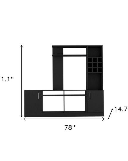 78" Black Wood Open shelving Entertainment Center