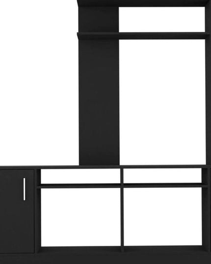 78" Black Wood Open shelving Entertainment Center