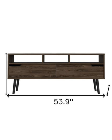 54" Dark Brown Wood Enclosed and Open Storage TV Stand