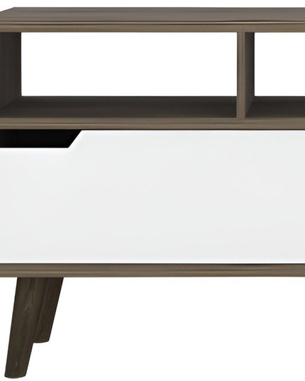 54" Brown And White Particle Board Open Shelving TV Stand