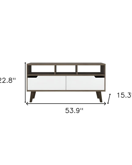 54" Brown And White Particle Board Open Shelving TV Stand