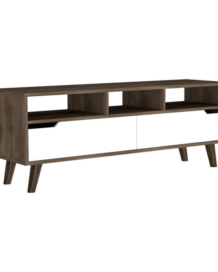 54" Brown And White Particle Board Open Shelving TV Stand