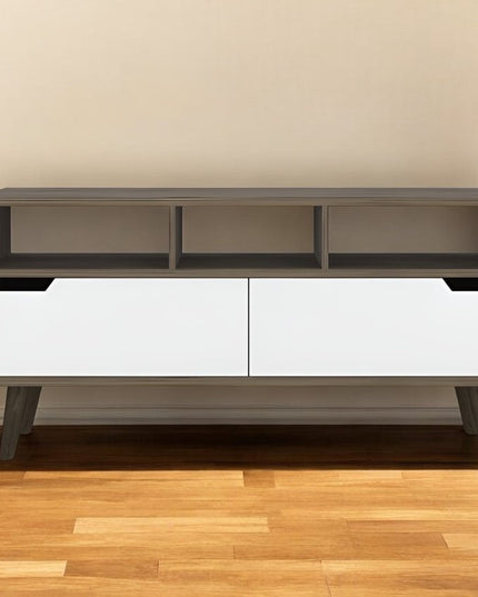 54" Brown And White Particle Board Open Shelving TV Stand