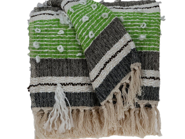 52" X 67" Beige and Black Woven Wool Throw Blanket
