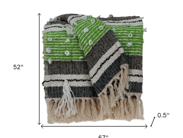 52" X 67" Beige and Black Woven Wool Throw Blanket