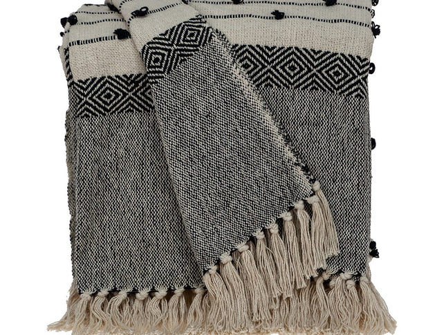 52" X 67" Beige and Black Woven Wool Throw Blanket