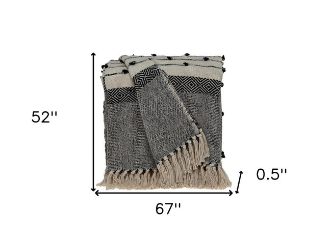 52" X 67" Beige and Black Woven Wool Throw Blanket