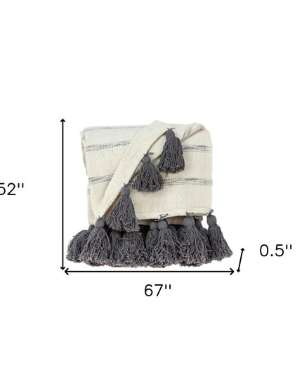 Off White Woven Cotton Solid Color Reversable Throw